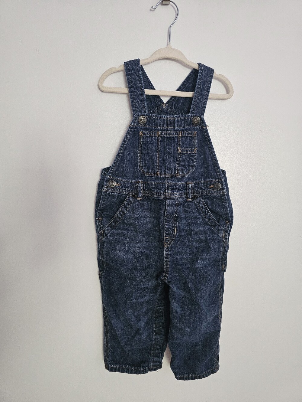 🧸2/20$ GAP Kids Blue Denim Overalls Size 18-24M Baby Boy